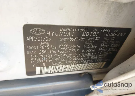 2005 Hyundai Santa Fe Gls из США, поврежденный, VIN KM8SC13D05U006266